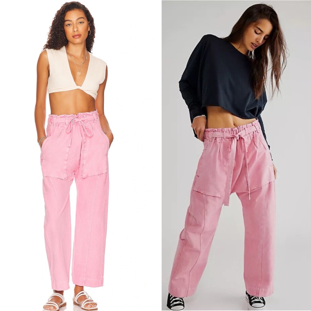 NWT Free People Sky Rider Straight-Leg Pants Rosebloom Pink. G88